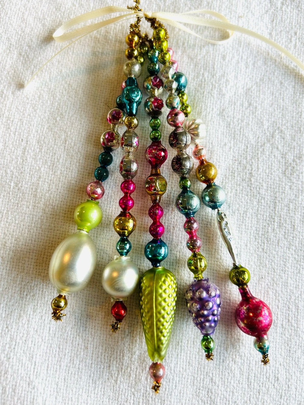 Vintage repurposed mercury glass  bead, icicle holiday Christmas ornaments